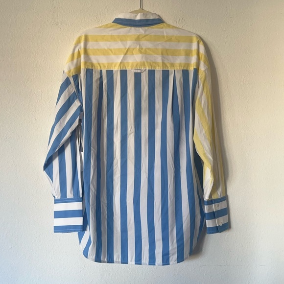 NWT STAUD Colton Shirt Yellow Blue Stripes Women’s Size S - Picture 9 of 9